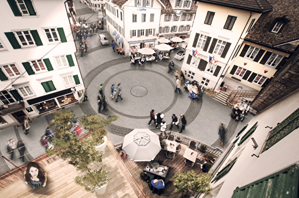 Visualisierung Dorfplatz mit Begegnungszone