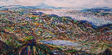 Landschaft am Zürichsee, 1971, Öl, 78 x 124 cm von Karl Iten