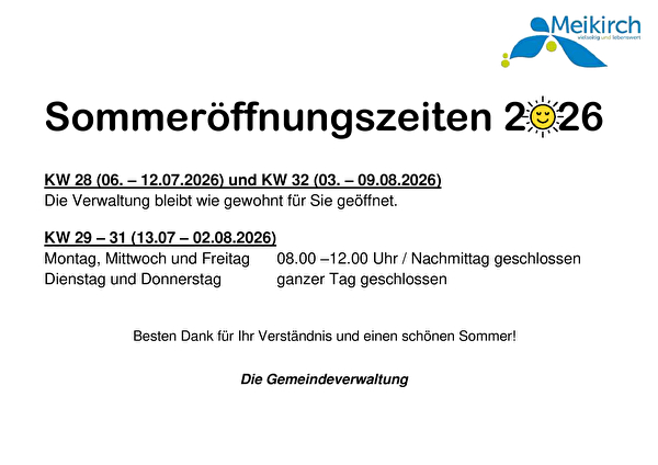 Sommeröffnungszeiten 2026