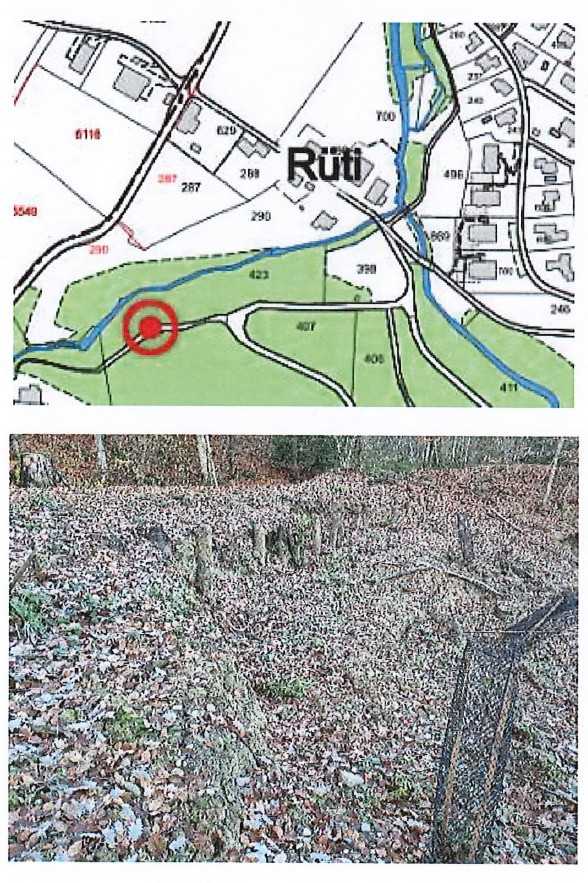 Lageplan und Foto vom Hangrutsch