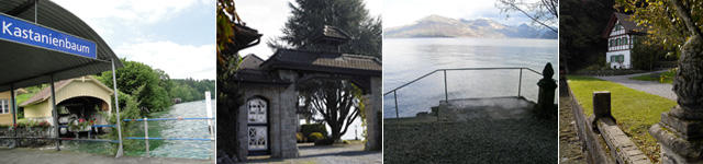 Schiffstation, Villa mit Park, Aussicht von der Parkanlage Krämerstein, Haus am See