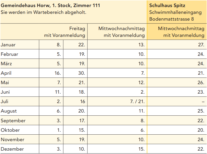 Termine 2021 Mütter- und Väterberatung