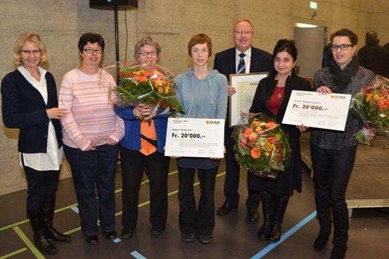 Judith Schilling, Projekt Kunstausstellung von Menschen mit Behinderung, Daniela Polli, Künstlerin, Heidi Rogger, Künstlerin, Judith Abegg, Projekt Illusum sum, Dr. Konrad Vogel, Preisträger Anerkennungspreis, Maria Greco, Projekt Theatertouren, Brigitte Amrein, Projekt Theatertouren