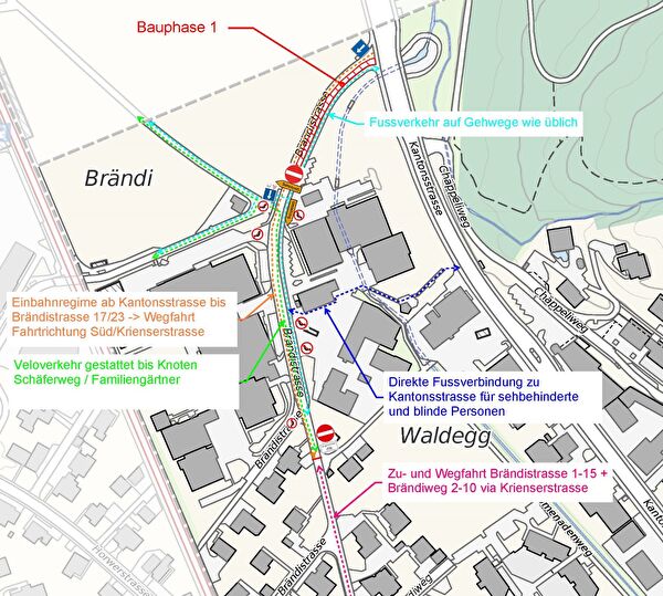 Situationsplan Verkehrsregelungen Sanierung nördliche Brändistrasse Horw