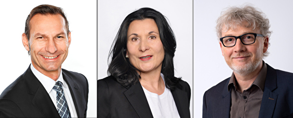 Die Gemeinderatskandidaten Oliver Imfeld (SVP), Francesca Schoch (FDP) und Jörg Stalder (L20)