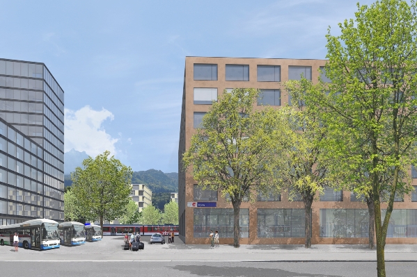 Visualisierung des neuen Bahnhofplatzes mit Busterminal