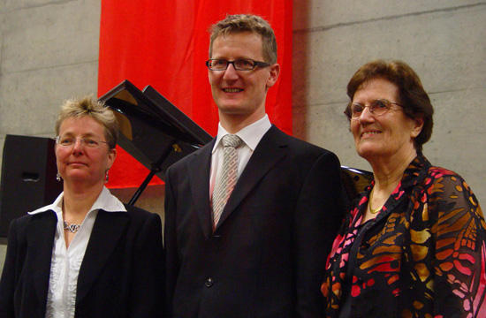 von links nach rechts: Beatrice Renkewitz, Musiklehrerin und innovative Musikerin; Martin Heini, Organist; Hildegard Vogel-Steiner, Begründerin Horwer Blockflötenkultur