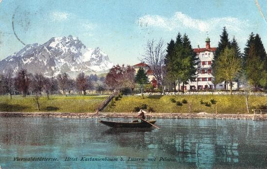 Hotel Kastanienbaum mit Pilatus, um 1924