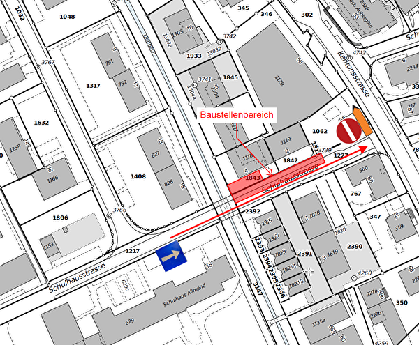 Plan: Das Verkehrsregime während der Bauarbeiten na der Schulhausstrasse.