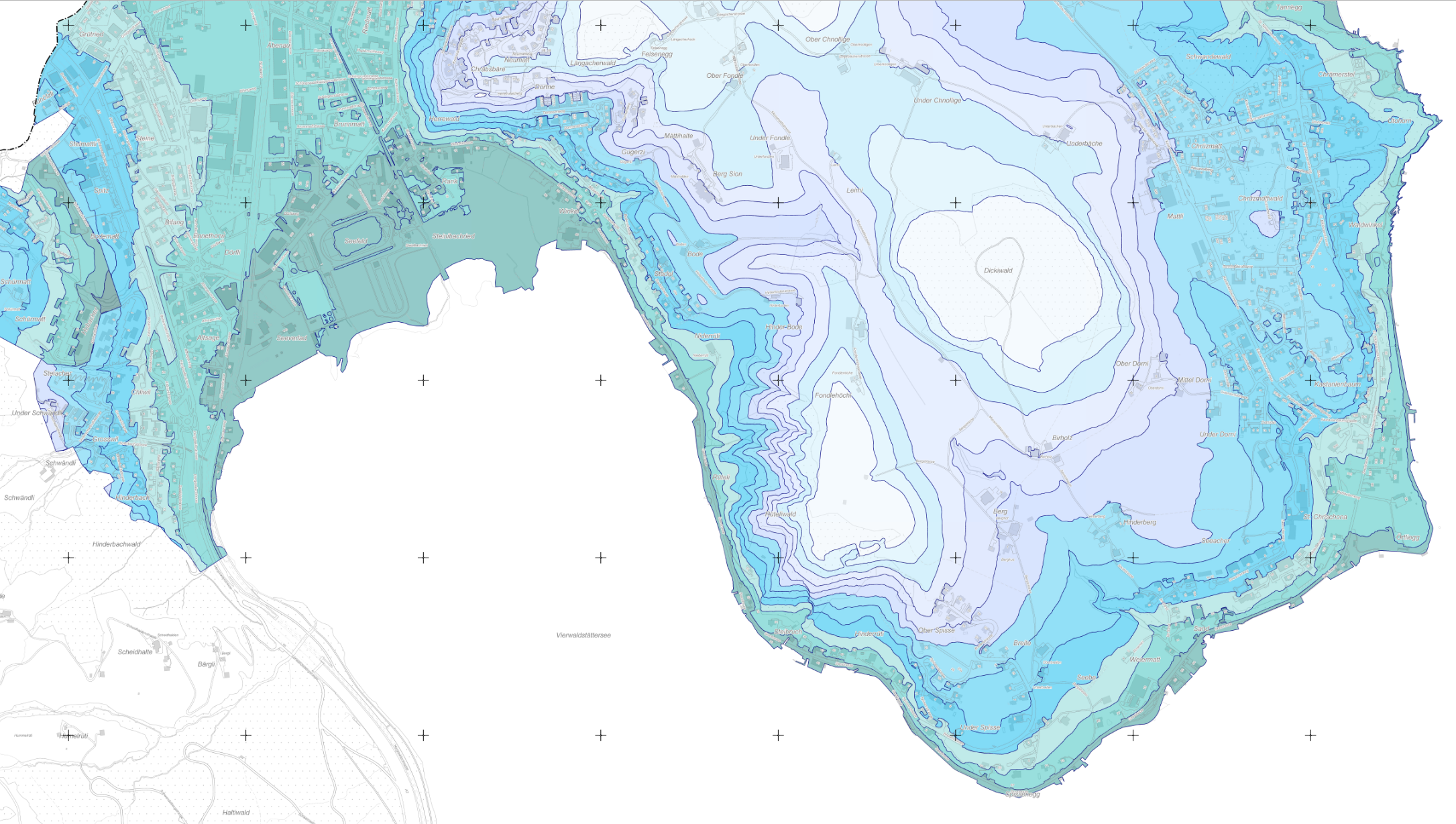 Bildlink zur Karte zum Wasserdruck im Horwer Leitungssystem