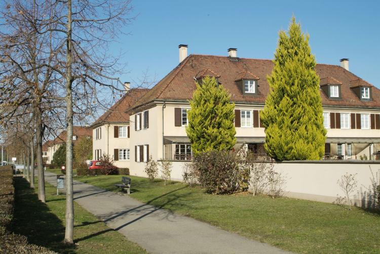 Die Siedlung mit Mauernschutz von Seiten St. Jakobstrasse gesehen