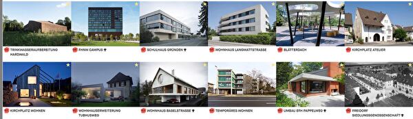 Zwölf Fotos von Architektur Bauten in Muttenz