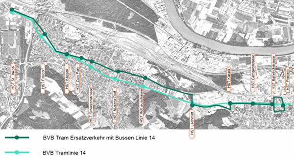 Liniennetz der Tramlinie 14