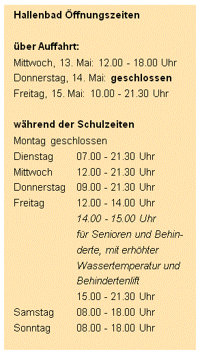 Hallenbad Öffnungszeiten