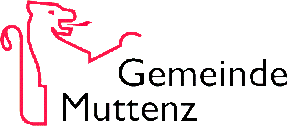 Logo Gemeinde Muttenz 2-farbig, dh. roter Löwe links über Gemeinde Muttenz in schwarzer Schrift