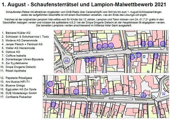1. Augst - Schaufensterrätsel und Lampion-Malwettbewerb