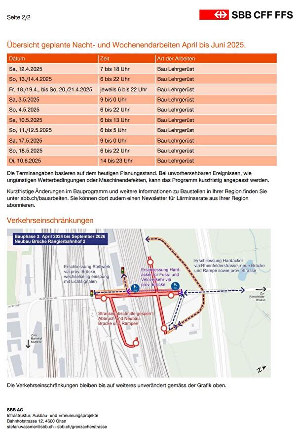 Terminplan Umbau Grenzackerbrücke