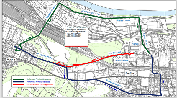 Plan: Übersicht über die Umleitungen während den Bauarbeiten