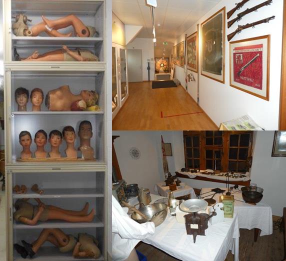 Bilder: Schaufensterpuppen, Adventsfenster, Eingangspartie Ortsmuseum