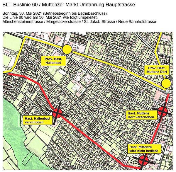 Umfahrungsplan während des Belagseinbaues an der Hauptstrasse