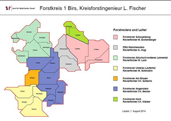 Karte Forstkreis 1 Birs des Amts für Sald beider Basel