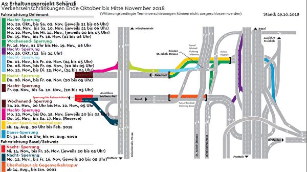 Verkehrseinschränkung Erhaltungsprpjekt Schänzli bis Mitte November 2018