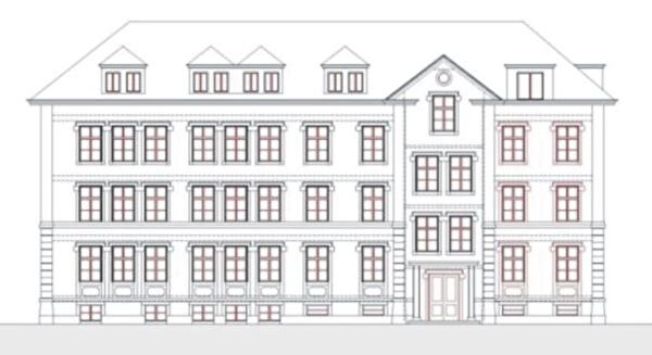 Planauszug Primarschulhaus Breite, Westfassade 