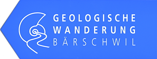 Pfeil blau mit weisser Aufschrift geologischer Wanderweg