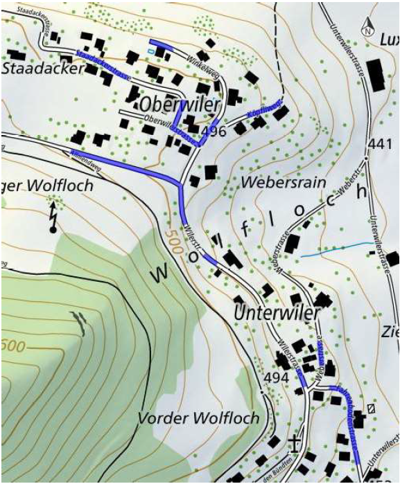 Plan Oberwiler mit betroffenen Strassenabschnitten