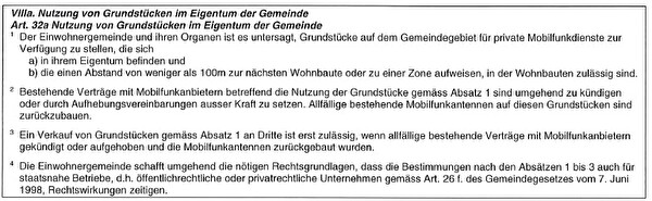 Initiativtext Kein Mobilfunk auf öffentlichem Grund