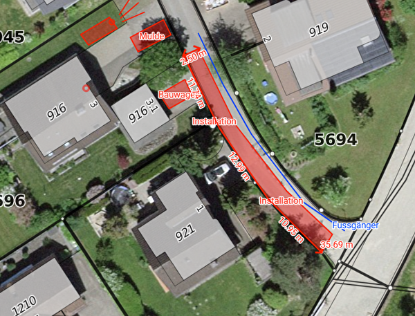 Plan Strassensperrung Müliacker 1 bis 3