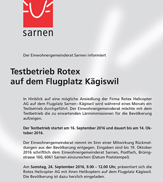 Inserat Testbetrieb Rotex