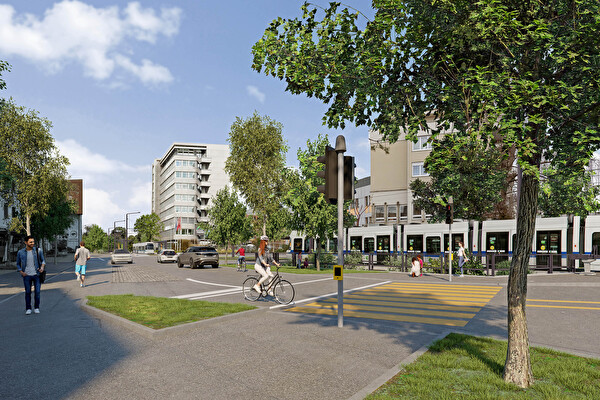 Glattalbahn-Verlängerung Kloten, Bachstrasse. Bild: VBG