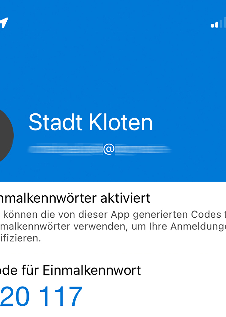 Nach Verknüpfung der App über den QR-Code ist der Einmalcode ersichtlich. Bild: Screenshot Microsoft Authenticator App