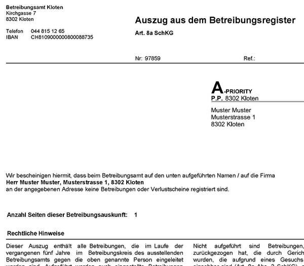 Betreibungsregisterauszug