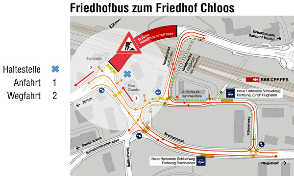 Situationsplan mit Haltestelle  beim Cinema Claudia