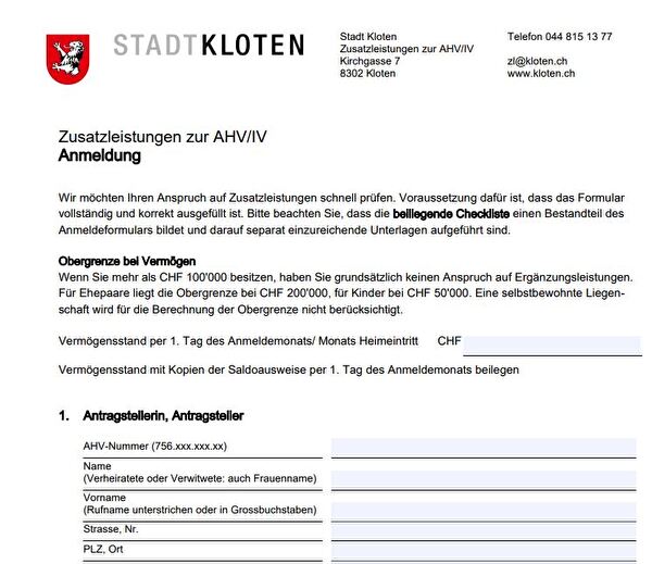 Anmeldeformular Zusatzleistungen