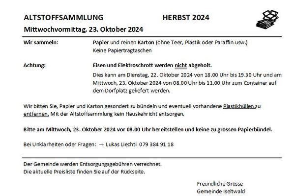 Altstoffsammlung Herbst 2024