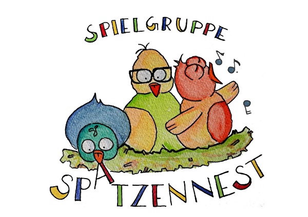 Spatzennest mit drei Vögeln