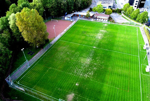 Sportplatz Hubelgut aus der Vogelperspektive.