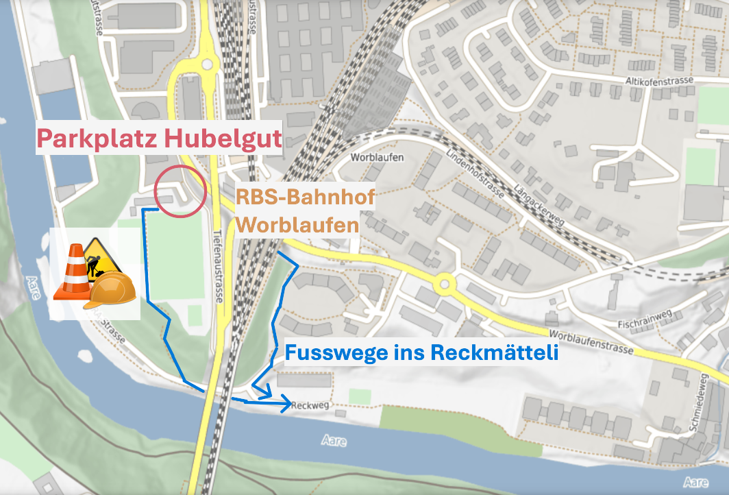 Karte Reckmätteli Parkiermöglichkeit und Fusswege.