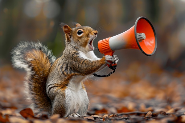 Bild eines Einhörnchens mit einem Megaphon