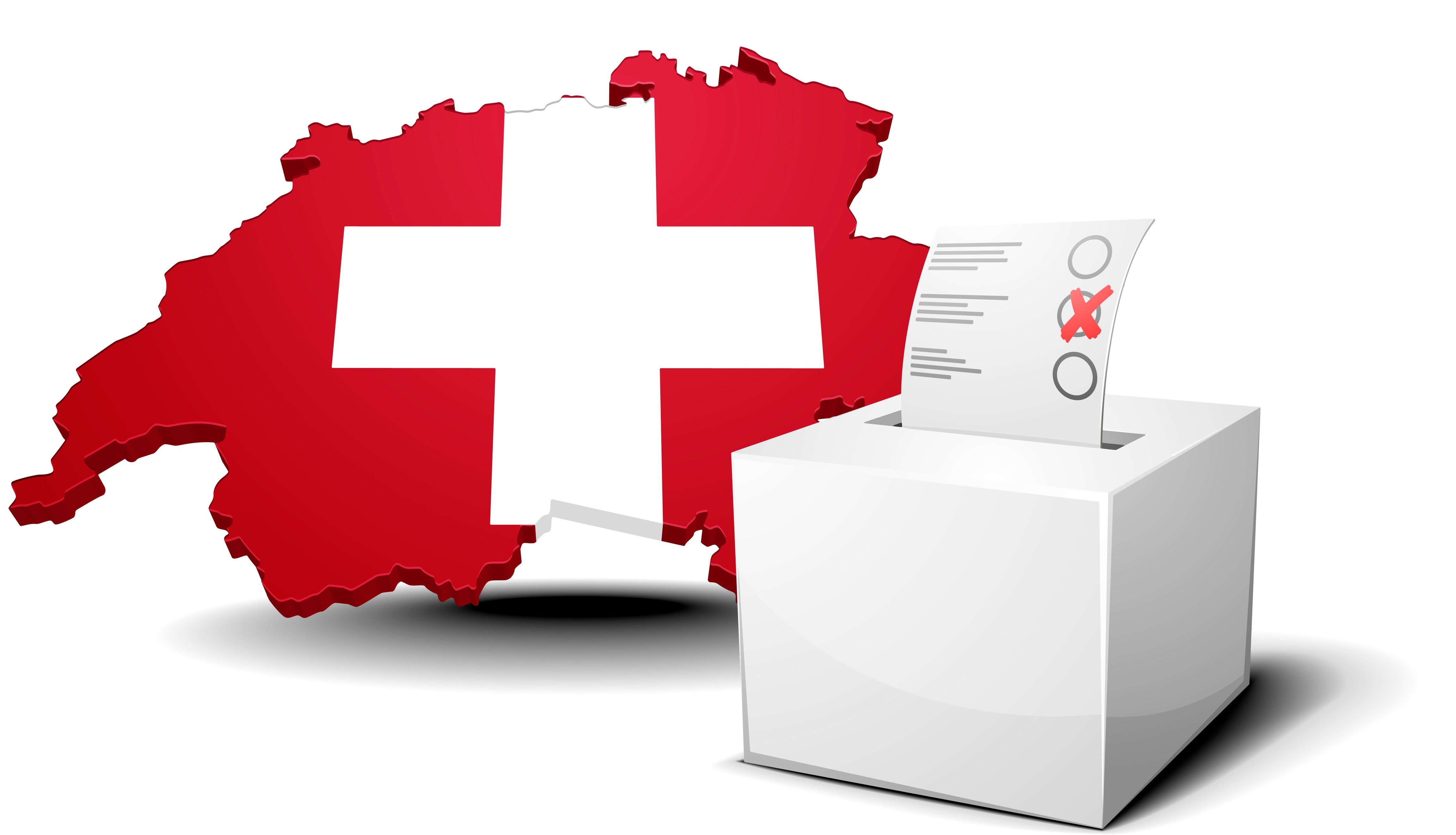 Bild einer Schweizer Landkarte mit Abstimmungsurne