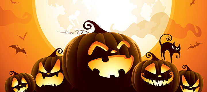 Bild Kürbis mit Mond und Fledermäusen