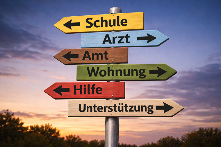 Wegweiser mit Schildern