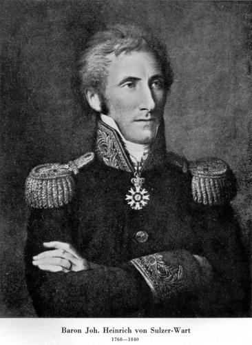 Johann Heinrich von Sulzer-Wart kam 1768, als Sohn von Jacob Sulzer und Anna Maria geb. Ziegler, im Haus zum Tiger in Winterthur zur Welt. Nach seiner Lehre als Kaufmann ging er nach Paris. Sein Vater besass in Winterthur eine der ersten chemischen Firmen der Schweiz. Sie stellte Schwefelsäure, Salzsäure, Soda, Chlorkalk und Kupfersulfat her. Nach dem Tod seines Vaters übernahm Johann Heinrich die Firma (Labratorium in der Neuwiese).
Er war ein allseits beliebter Handelsmann und bekleidete auch verschiedene wichtige Ämter: 1801 wurde er Distriktrichter, 1803 Bezirksrichter, 1811 Mitglied im Grossen Kantonsrat, 1812 Präsident vom Zunftgericht Neftenbach und im Jahr 1824 Stadtrat.
1807 übernahm er von seinem 26 Jahre älteren Schwager Sebastian Clais das Amt des bayrischen Salzhandelskommissärs. Dank seinem Geschick im Umgang mit den Behörden gelang es Johann Heinrich mit verschiedenen Kantonen Verträge betreffend Lieferung von bayrischem Salz, abzuschliessen. Der Salzhandel war damals ein lukratives Geschäft und verhalf Johann Heinrich zu viel Ehr und Vermögen. Im Krieg von 1809 leistete er durch Bergung bedeutender Salzvorräte dem bayrischen Staat besondere Dienste und wurde in der Folge zum Ritter des Zivil-Verdienst-Ordens der bayrischen Krone ernannt. 1814 wurde er vom bayrischen König in den erblichen Freiherrenstand erhoben. Von da an nannte er sich, als Besitzer des Landguts Wart bei Neftenbach, Baron von Sulzer-Wart.
1832 kaufte er das Schloss Andelfingen und verstarb 1840.
