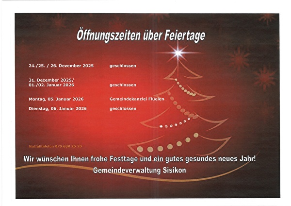 Öffnungszeiten Festtage