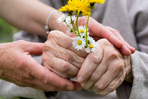 Helfende Hände mit Blumen