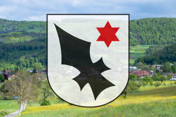 Wiese mit Dorf und Aescher Wappen