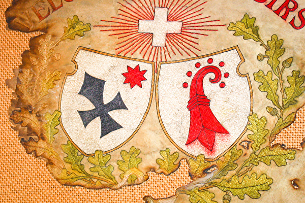 Historisches Bild mit Wappen von Aesch und Baselland